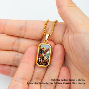 Colgante Octágono cristiano religioso GIVELUCK para hombre de Santa Juana de Arco con chapado en <span class=keywords><strong>oro</strong></span> de 18 quilates y color acero plateado - Product Image 3