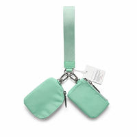 Porte-clés en cuir lavable avec double pochette, pochette de poignet, double pochette à monnaie, mini pochette à main avec sangle tressée rose - Entrepôt USA