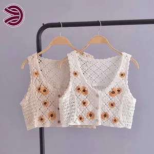 Custom Summer Tank Top Flower Women Top Crochet Vest Sleeveless Embroidery Crochet Crop Top