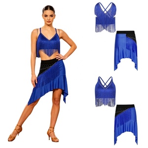 Conjunto de Top Corto sin Mangas con Flecos y Falda para Baile Latino, Cuello en V, para Entrenamiento de Cha Cha y Tango, Venta al Por Mayor para Mujeres - Product Image 4