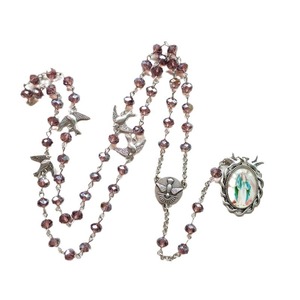 Cuentas de <span class=keywords><strong>Rosario</strong></span> de cristal violeta AB, colgante de <span class=keywords><strong>La</strong></span> <span class=keywords><strong>Virgen</strong></span> María, pájaro, paloma blanca, Espíritu <span class=keywords><strong>Santo</strong></span>, cuentas de 6*8mm, rosarios católicos - Product Image 5