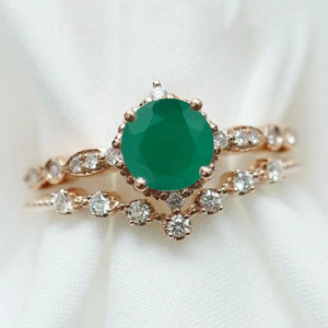 Rose Gold Plated Women's Engagement <b>Ring</b> With Natural Moss Agate Stone and Diamond Pave Setting Romantic Style - Product Image 6