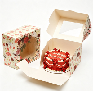 Eco-friendly Foldable Paper Cake <b>Box</b> with Transparent Window <b>Floral</b> Decorative <b>Box</b> for Mother's Day and Surprise Gift - Product Image 1