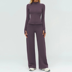 طقم رياضي نسائي من قطعتين من Under Lulu مخصص عالي المرونة مع سترة بسحاب كامل وبنطلون يوجا قابل للطي للتمارين الرياضية - Product Image 3