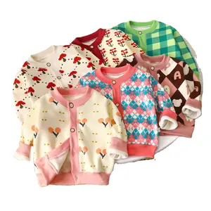 Casaco de malha infantil para meninos e meninas, casaco quente de outono inverno 2024, blusa quente para bebês, blusa com estampa espessada