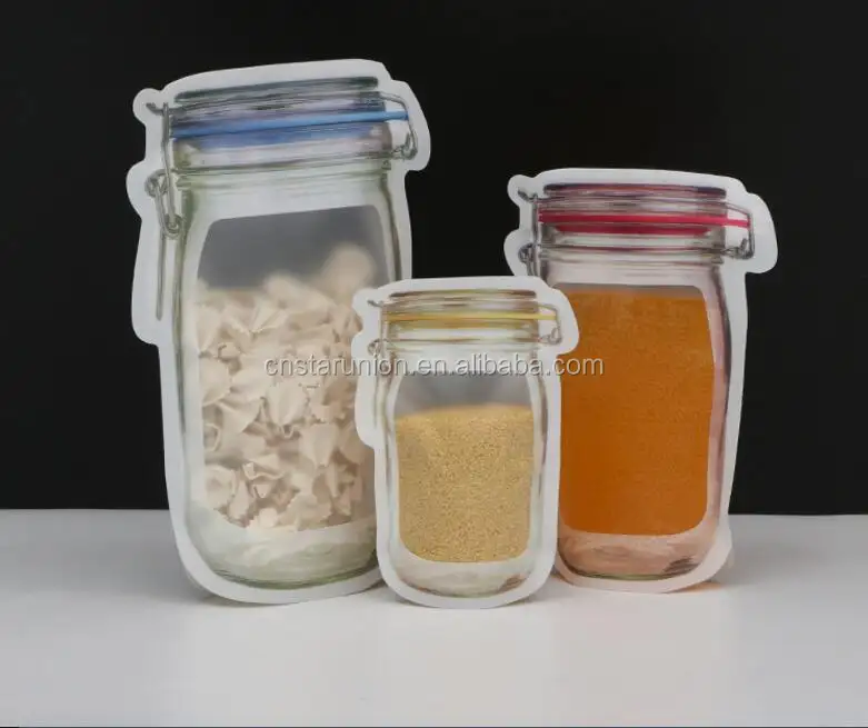 Wholesale Customize Self Sealing Mason Jar Zipper Top Bag Food Storage Pouch Clear Plastic Printed Stand Up Shaped Food Bag