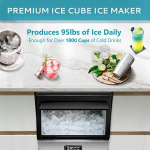 Máquina de Hielo Comercial EUHOMY, Producción Diaria de 95 lb, Capacidad de Almacenamiento de 33 lb, Acero Inoxidable, Independiente, para Debajo del Mostrador - Product Image 2