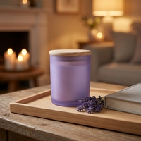 Pot de bougie en verre dépoli couleur 10oz avec couvercle en bambou et étiquette gratuite pour la direction de la maison pour le chandelier en verre de Noël