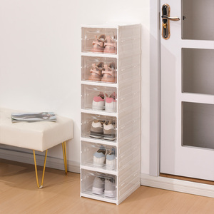 Bianco 6 Pack Strato di plastica pieghevole scarpiera impilabile Organizer armadio trasparente pieghevole scatola di <span class=keywords><strong>scarpe</strong></span> con porta trasparente - Product Image 5