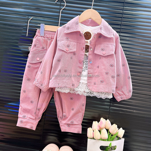 Conjunto de Dos Piezas para Niña Pequeña, Estilo Casual, Primavera-Otoño, Chaqueta y Pantalones de Mezclilla con Estampado, Estilo Extranjero, Modelo D863 - Product Image 1