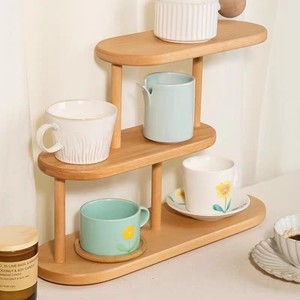Wooden Storage Rack 3 Tier Natural Color Standing Desk Organizer For Cosmetics And Small Items - Product Image 3