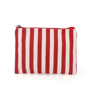 Fashion Custom Logo Printed Colorful Red Striped Canvas Cosmetic Zipper Makeup Toilet <b>Storage</b> Pouch Bag for Travel Daily Use - Product Image 1