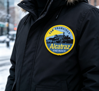 Écussons personnalisés brodés ronds Alcatraz San Francisco thermocollants, badges souvenirs, vente en gros, fabricant OEM pour vestes et parkas