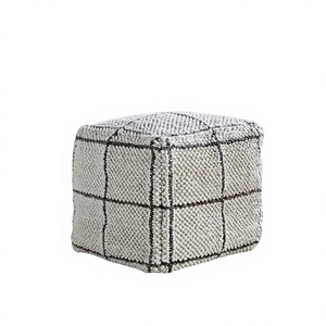 Pouf scandinave artisanal en coton, motif géométrique abstrait, siège en tissu, ottoman, décoration de salon, cadeau d'anniversaire - Product Image 1