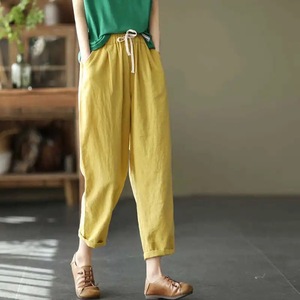 Women's Linen Harem Pants High Waist Loose Fit Solid Color Breathable Casual Nine Point Pants Summer Style - Product Image 3