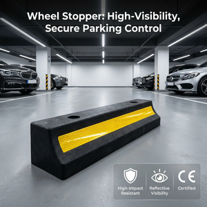 <b>Rubber</b> Wheel Stopper Parking Curb Reflective Car Stop <b>Block</b> Roadway Curb Protector for Secure Parking Lot Wholesale Vendor - Product Image 1