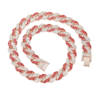 Kalung Rantai Cuban Link Hip Hop 15mm Lebar, Bahan Alloy dan Berlian Imitasi, Perhiasan Fantasi Warna-warni, Tahun 2025