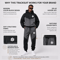 Ensemble de survêtement personnalisé pour homme 2 pièces avec veste à capuche zippée et pantalon de jogging, bande contrastante, vêtements de sport, fournisseur OEM ODM B2B en gros