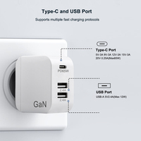 Cargador GAN 65W de carga rápida PD3.0, cargador USB PD rápido para Macbook IPhone12 Samsung
