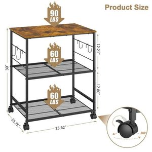Étagère de rangement pour four à micro-ondes SENYU, chariot de rangement de cuisine à 3 niveaux en métal avec dessus en bois et roulettes - Product Image 3