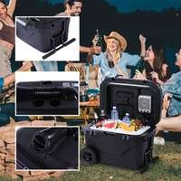 Refroidisseur d'air portable 50L 2-en-1, glacière rotomoulée avec ventilateur 3 vitesses et roues tout-terrain pour l'extérieur