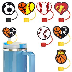 Capuchon de paille décoratif réutilisable souple de haute qualité de 10 mm pour la série de sports de balle, embout de paille en plastique - Product Image 3