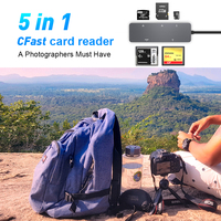Lector/Grabador de Tarjetas Multifunción USB a CFast de Alta Velocidad 5Gbps 5 en 1, Instalación Externa, Compatible con Tarjetas CF, SD, TF, XD, MMC