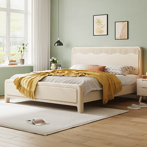 เตียงเก็บของไม้เนื้อแข็งสีครีม 1.8 ม. เฟอร์นิเจอร์ห้องนอนคู่ - Product Image 1