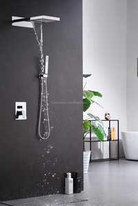 ترموستاتي أسود مربع طقم مياه للحمام مخفي دش نظام حوض خلاط مع رأس دش كبير ومحمول باليد واحد - Product Image 5