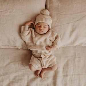 Custom Winter Newborn Baby <strong>Chunky</strong> Knitted Organic Cotton Knit Sweater Suit Speckled Baby Kids Girl Baby Bloomer Sweater Set - Product Image 1