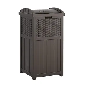 Outdoor Hideaway Can with Lid brown Resin Patio Trash can for Backyard Deck