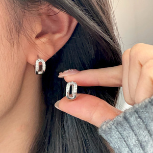 S925 Sterling Silver Hoop <b>Earrings</b> Geometric Design Channel Setting Sparkling Diamond Women's Everyday Wear Fine <b>Cuff</b> <b>Earrings</b> - Product Image 2