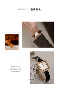 Reloj cuadrado de oro rosa para mujer, números romanos, esfera blanca, correa de cuero marrón, elegante reloj de pulsera de cuarzo - Product Image 5
