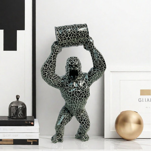 Resin Colorful <strong>Gorilla</strong> Statue African Animal Statues Monkey Sculpture Jungle Animals for Home Decoration - Product Image 2
