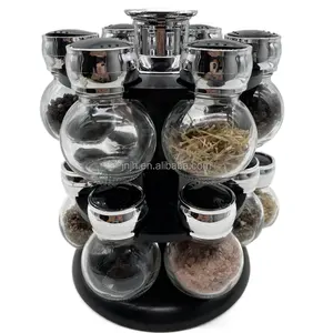 Decorative rotating spice rack Glass Spice Jar Rack Set with Plastic Stand