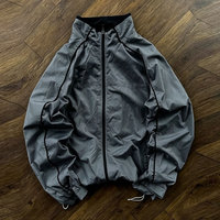 Blouson bomber coupe-vent léger en nylon imperméable avec logo personnalisé, patchwork, fermeture éclair intégrale, style streetwear, automne
