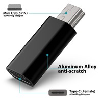 Adaptateur USB-C femelle vers Mini USB mâle en métal pour la charge et la transmission de données, compatible avec les anciens téléphones mobiles et les enregistreurs de conduite