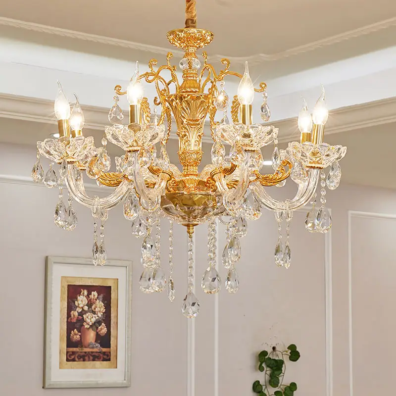 Lampadario di cristallo dorato di lusso lampada a sospensione moderna per interni per soggiorno ristorante decorazione di nozze lampada di cristallo lustro