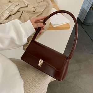 Elegant Retro Top-Handle Shoulder Bag Women's Underarm Purse with Bullet <b>Lock</b> Clasp PU Small Size Everyday Use - Product Image 2