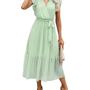 Verano de las mujeres elegante A-Line plisado dobladillo Midi Sun falda cuello en V plisado sombrero abrigo diseño bohemio Floral Casual Wrap cintura - Product Image 1