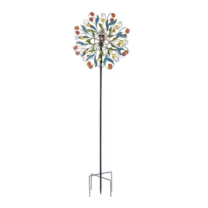 Décorations artisanales de cour en métal Ensemble de 3 ornements de jardin de moulin à vent en métal coloré - Product Image 1