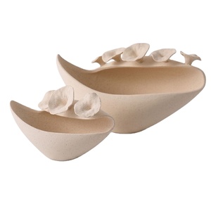 Bol décoratif moderne <span class=keywords><strong>de</strong></span> style nordique Wabi-sabi, sculptural, orné <span class=keywords><strong>de</strong></span> fleurs, beige mat, <span class=keywords><strong>centre</strong></span> <span class=keywords><strong>de</strong></span> <span class=keywords><strong>table</strong></span> - Product Image 1