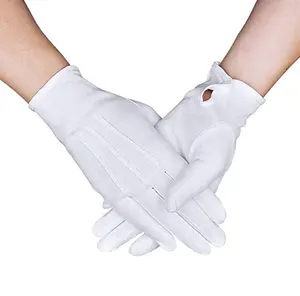 Gants d'inspection en coton blanc, bijoux en argent, Costume de smoking formel, gants de défilé avec manchette à pression