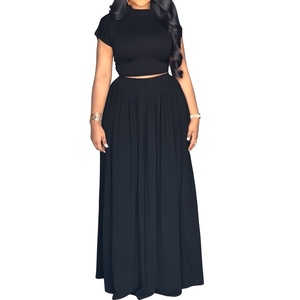 Women's Solid Color Crew Neck T-Shirt and <b>Skirt</b> Casual 2-Piece Set Fashion - Product Image 2