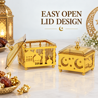 Boîte de rangement pour bonbons de l'Aïd du Ramadan, décoration de table islamique, conteneur à friandises avec couvercle, découpe croissant de lune et étoile, ornement festif pour la maison