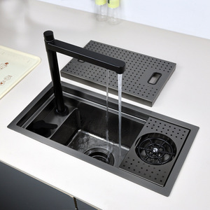 Fregadero de Cocina de Acero Inoxidable Nano 304 Negro Mate con Enjuagador de Vasos, Fregadero Individual Bajo Encimera Tipo Workstation para Cocina Doméstica - Product Image 3