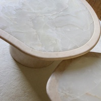 Meuble en pierre naturelle moderne personnalisé, table basse ovale en travertin beige blanc pour salon