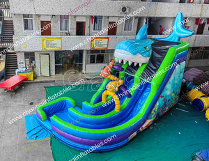 Tobogán Acuático Inflable Curvo para Niños, Castillo de Salto Triangular para Escalada, Estructura de Juguetes al Aire Libre - Product Image 3