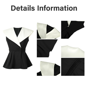 ZYHT 35194 Blusa Estiva Casual Coreana in Raso Intrecciato, Vendita all'Ingrosso, Nero e Bianco, Scollo a V Regolare, Senza Maniche con Volant, Pronta all'Uso - Product Image 4