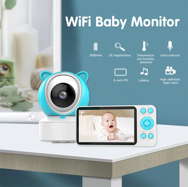 Night Vision 3X Zoom 1080P Wifi Baby Monitor Babyphone 5inch Smart Temperature Cry Wireless Video Baby Monitor With Camera Video